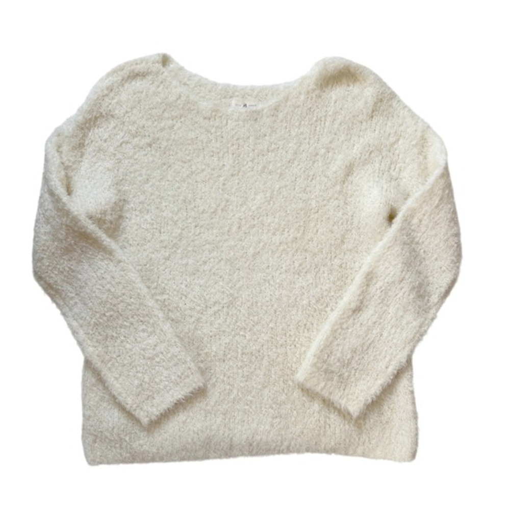 Lou & Grey Cream Fuzzy Knit Wool Blend Pullover Sweater Womens Size S‎ Boat Neck